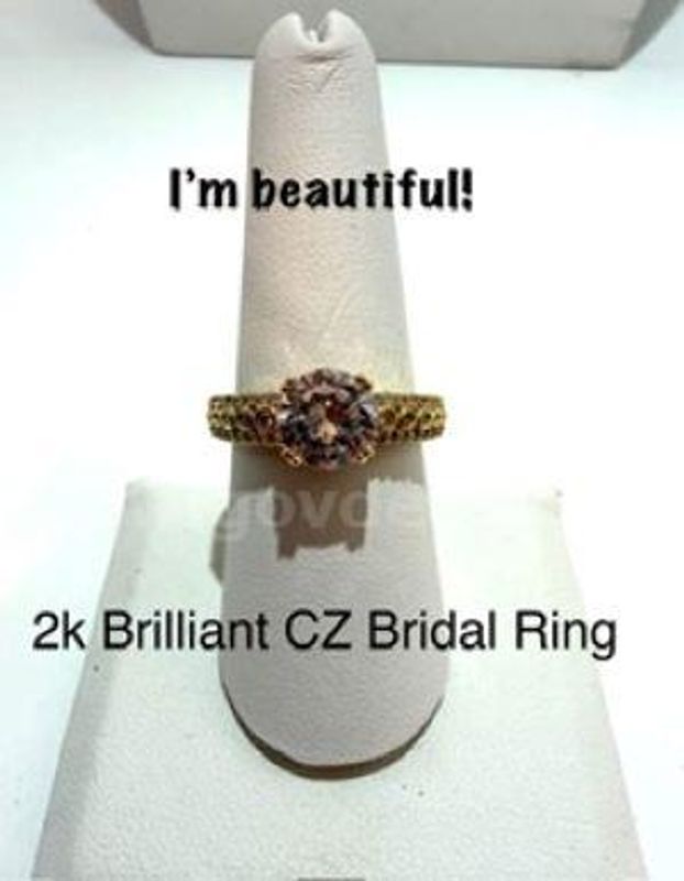Gorgeous, 2 Carat, CZ, Brilliant Bridal Ring, Size 8, Real 24k Gold Filled