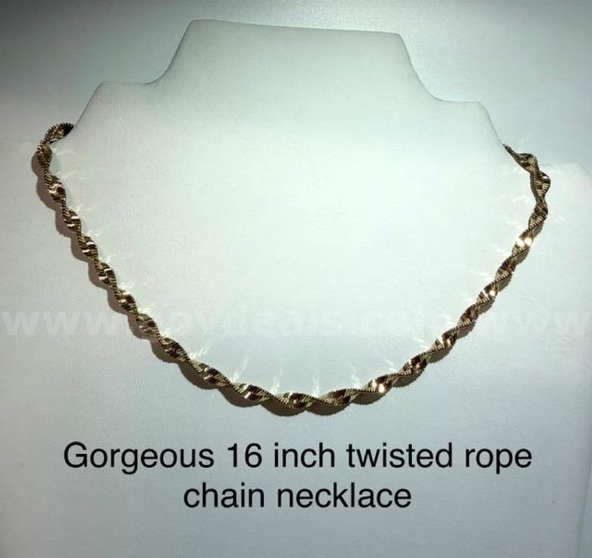 Gorgeous, 16 Inch, Twisted Rope Chain Necklace, Real 24k Gold Plated