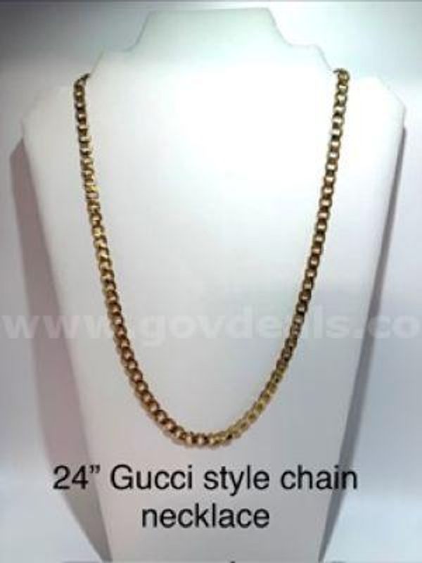 Beautiful, 24 Inch, Gucci Style Chain Necklace, Real 24k Gold Plated