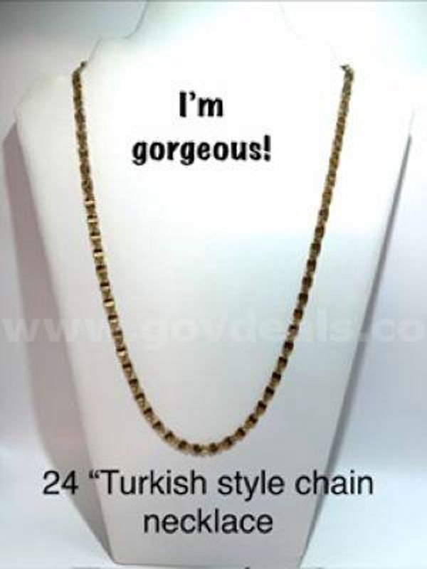 Beautiful, 24 Inch, Turkish Style Chain Necklace, Real 24k Gold Plated