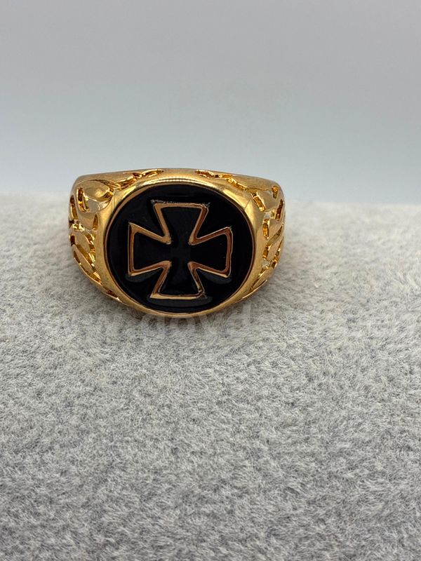Size 12, Men’s Iron Cross Ring, 24K Real Gold Filled.