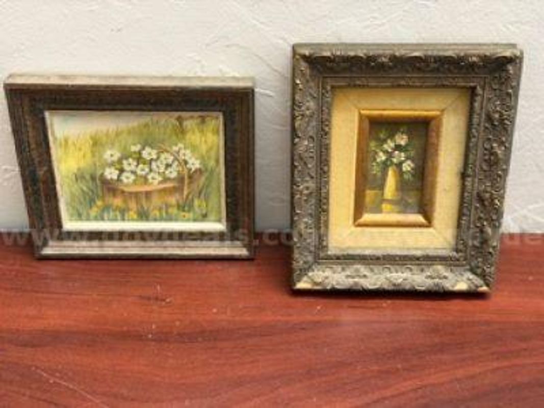 Set of 2, Very Small, Vintage Floral Paintings