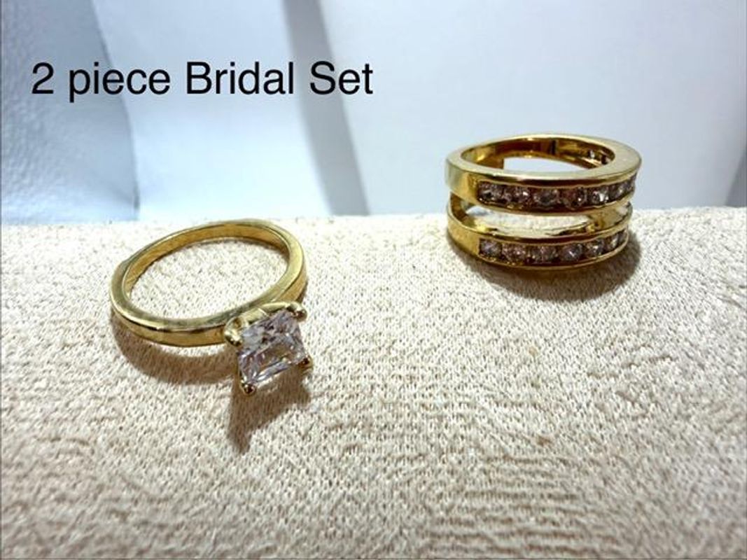 Gorgeous! Size 6, Ladies, 2 Piece, CZ Princess Cut Bridal Ring Set, Real 24k Gold Filled