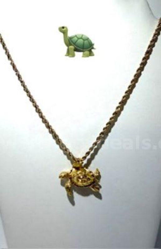 Gorgeous, 4MM, 24”, Diamond Cut, Real 24k Gold Filled, Rope Chain Necklace, W/Large Turtle Pendant