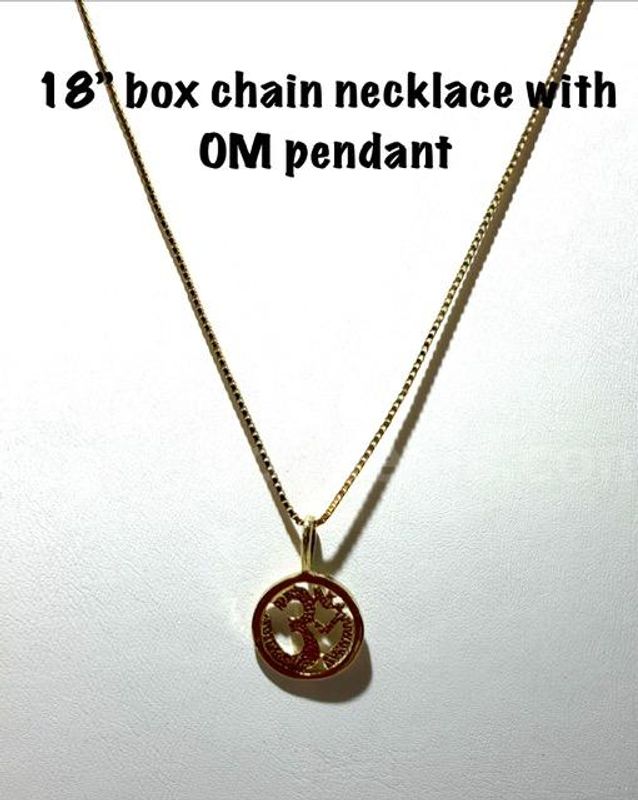 18” Box Chain Necklace, W/OM Pendant, Real 24k Gold Filled