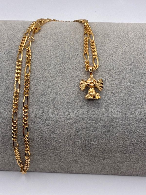 22” Figaro Necklace w/ Baby Elephant Pendant 24K Real Gold Plated
