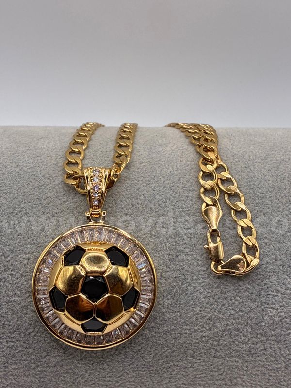 24” Curb Chain Necklace W/CZ Soccer Pendant. 24K Real Gold Plated FREE SHIPPING W/ BUY IT NOW!!