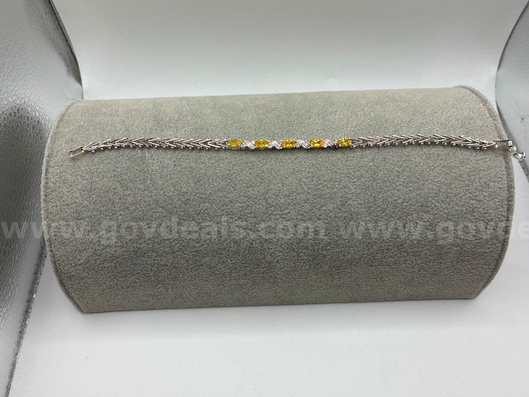8” Ladies Rhodium Clad (Silver) , CZ Citrine Tennis Bracelet