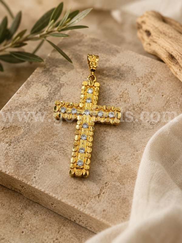 Beautiful Large CZ Nugget Cross Pendant. 24K Real Gold Filled.