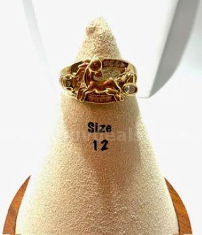 Beautiful, Men's, Size 12, CZ, Real 24k Gold Filled, Horse Ring
