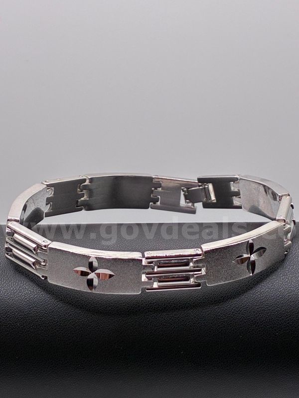 8”, Diamond Cut, Rhodium Clad (Silver), Geometric Link Bracelet