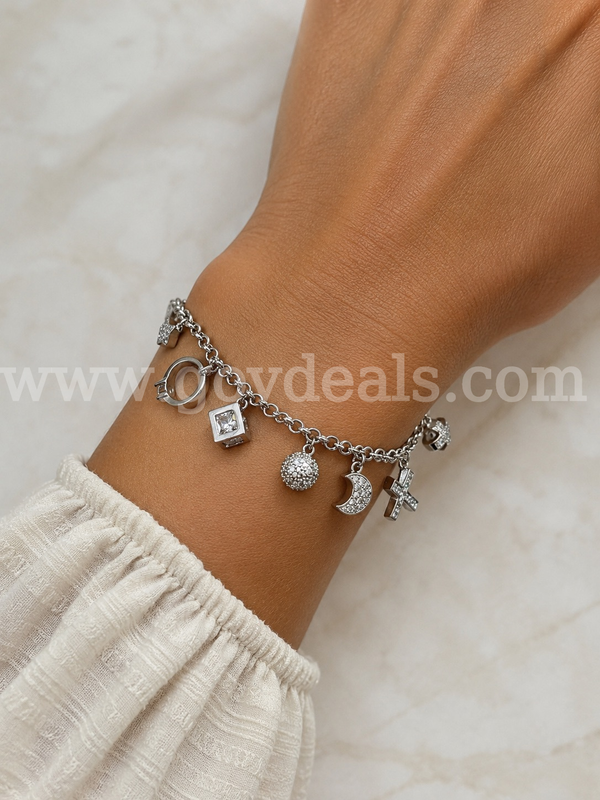 9” Rhodium Clad (Silver) Bridal CZ Charm Bracelet