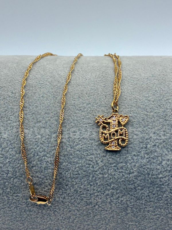 Gorgeous, Ladies, 20” Whisper Necklace W/ #1 MOM CZ Pendant, Real 24k Gold Filled,