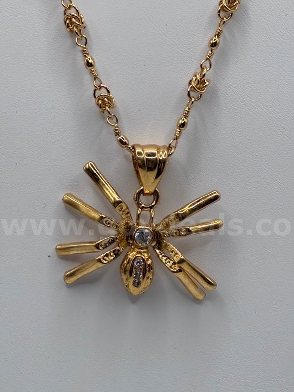 20” Byzantine Necklace W/ CZ Spider Pendant, 24K Gold Filled