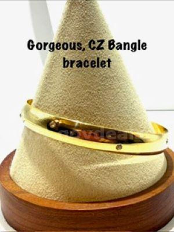 Gorgeous, Size Large, Real 24k Gold Filled, CZ, Bangle Bracelet
