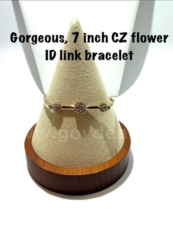 Attractive, Real 24k Gold Filled, 7 Inch, CZ, Flower Link Bracelet