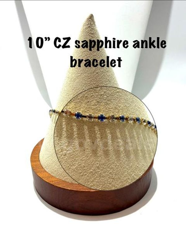 Gorgeous, 10 Inch, Real 24k Gold Filled, CZ, Sapphire Ankle Bracelet