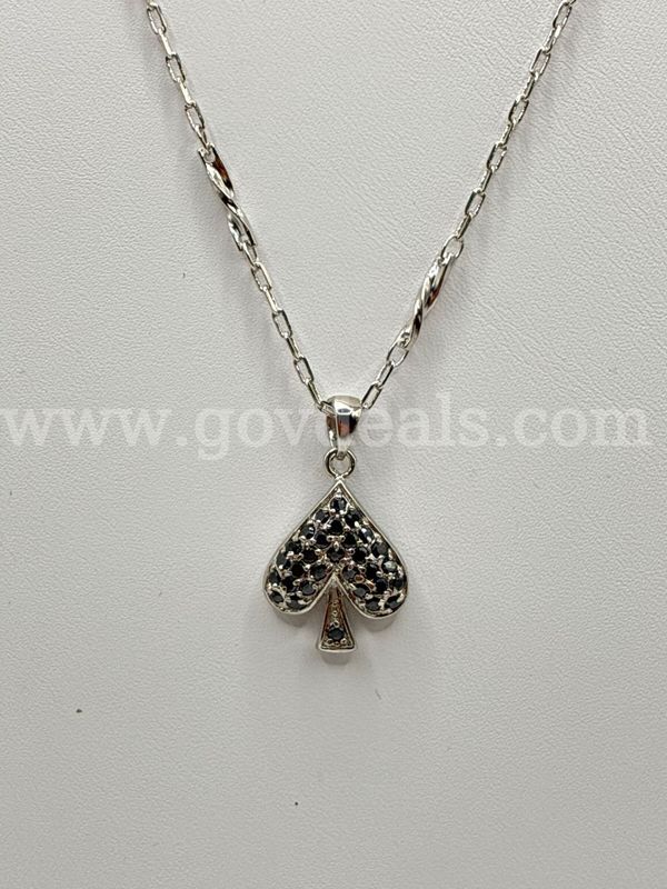 24” Dainty Rolo Link Necklace W/ Onyx CZ Spades Pendant, 24K Real Gold Filled.