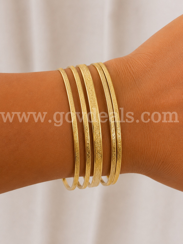 (5) 2 3/4 Diameter, Textured Finished Bangles, 24K Gold Filled.
