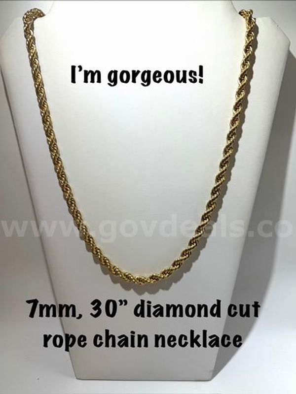 Gorgeous, 30 Inch, 7MM, Real 24k Gold Filled, Diamond Cut Rope Chain Necklace