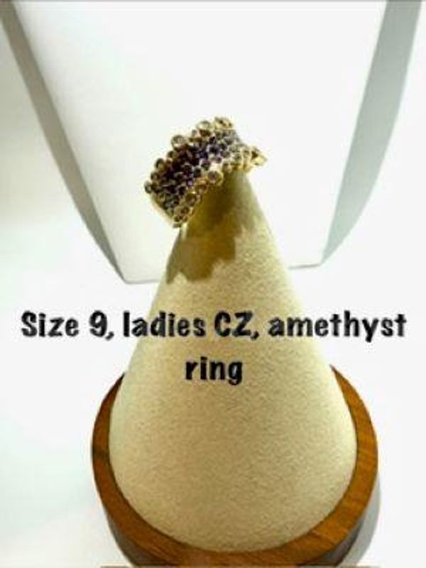 Ladies, Real 24k Gold Filled, Size 9, CZ, Amethyst Ring