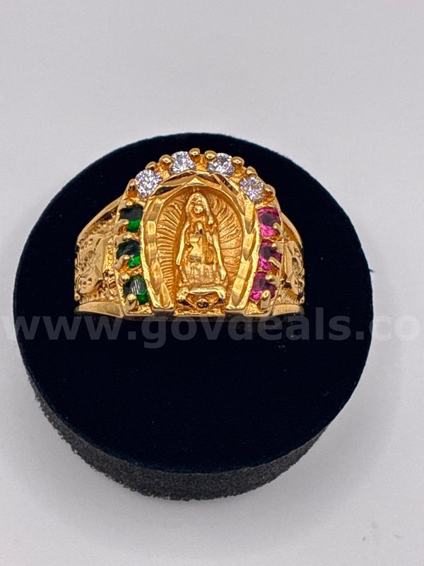 Gorgeous, Size 12, Men's, CZ Emerald and Ruby, Lady Guadalupe Ring, 24k Real Gold Filled