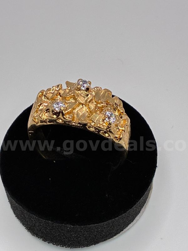 Size 8 Men’s Diamond Cut Nugget Ring W/CZ 24K Real Gold Filled.