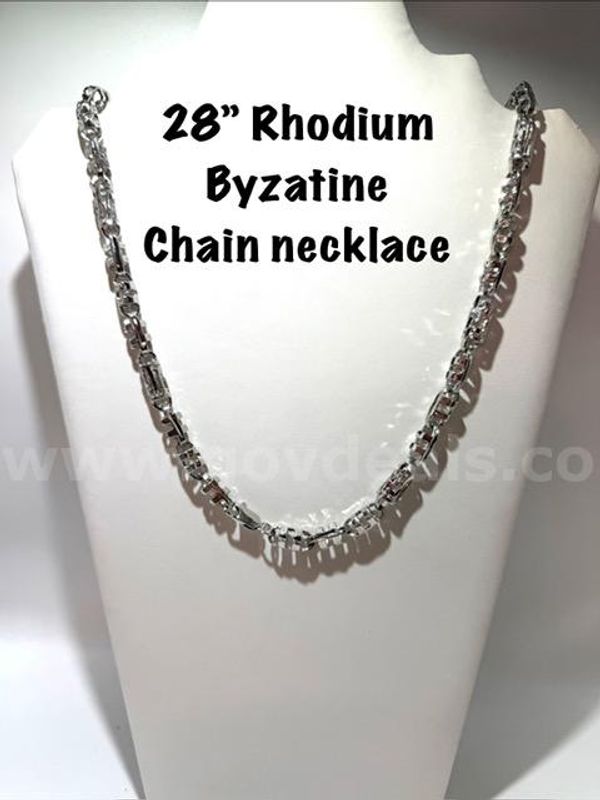 Gorgeous, Rhodium Clad (Silver), 28 Inch, Byzantine Chain Necklace