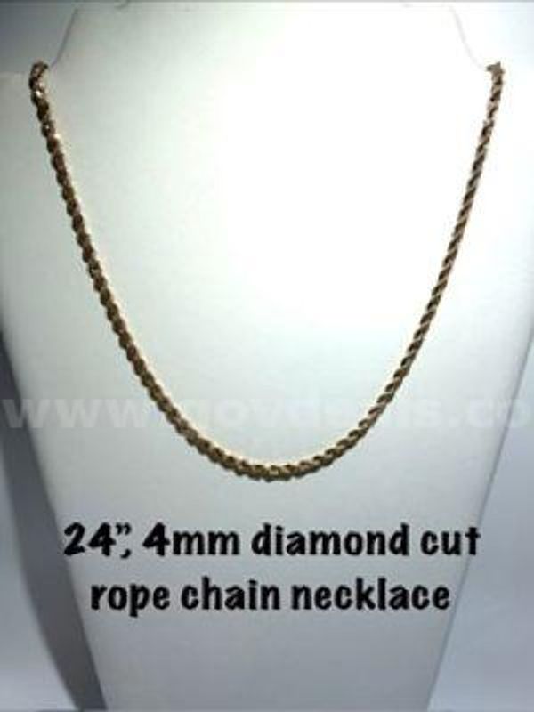Gorgeous 4MM, 24 Inch, Diamond Cut, Real 24k Gold Filled, Rope Chain Necklace