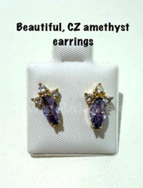 Beautiful, Real 24k Gold Filled, Amethyst, CZ Earrings
