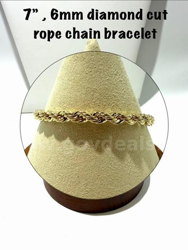 Beautiful, 7 Inch, 6MM, Real 24k Gold Filled, Diamond Cut Rope Chain Bracelet