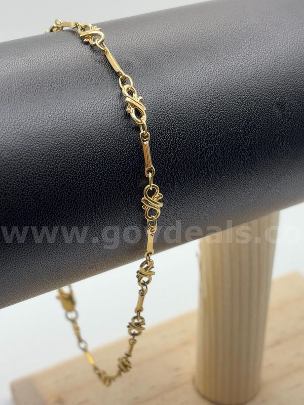 9”, Love Knot Station Bracelet, 24K Real Gold Filled