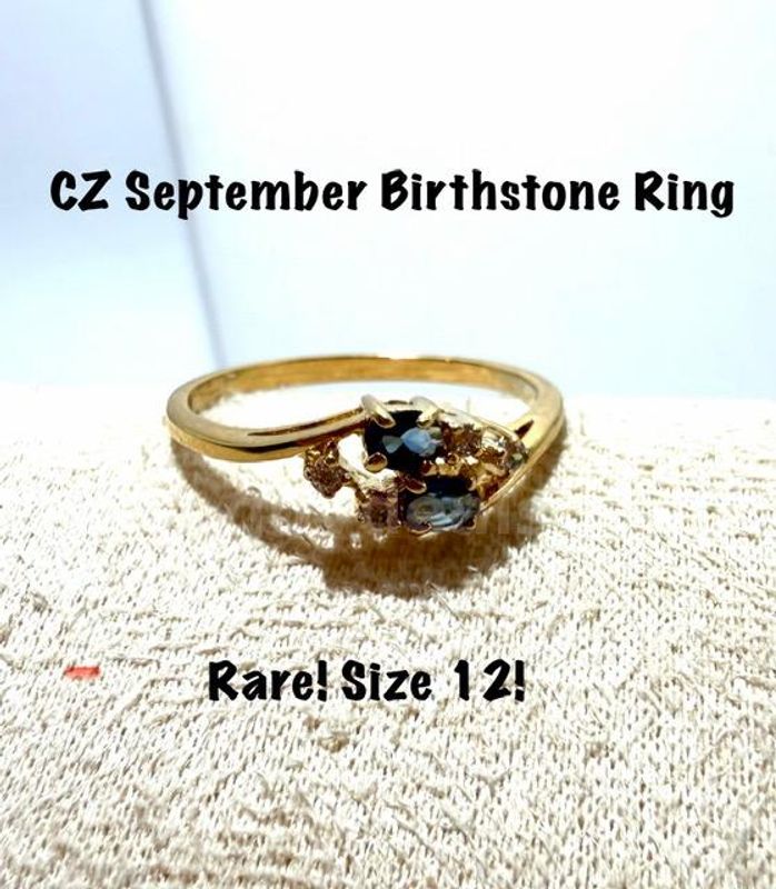 Rare, Size 12, Real 24k Gold Filled, CZ, September, Sapphire Birthstone Ring