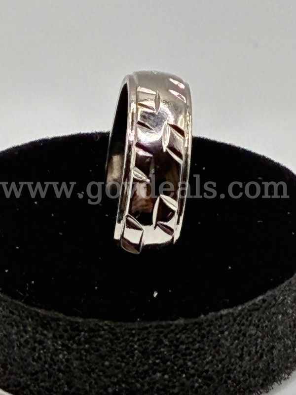 Rhodium (Silver) Size 12.5 Band w/ Design Ring