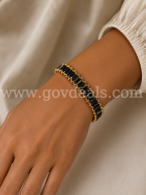 7” 24K Real Gold Plated W/ Purple CZ Flex Bracelet.