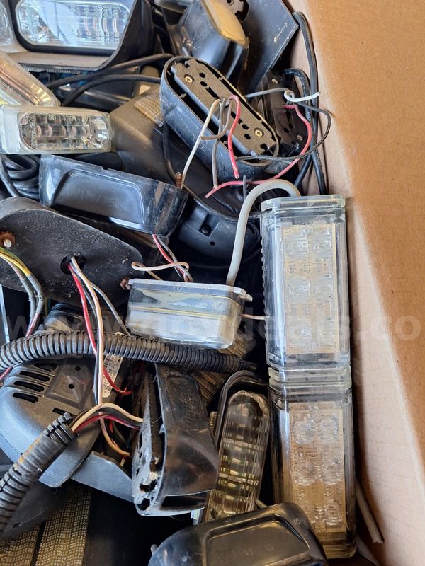 1 box of misc whelen and sound off signal lights