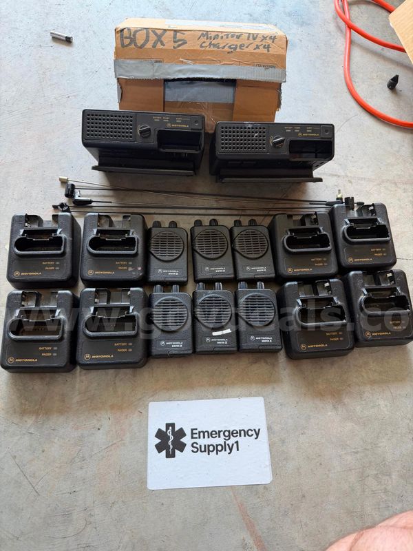 Massive MOTOROLA MINITOR pager lot Chargers, antennas vehicle charger shipping available