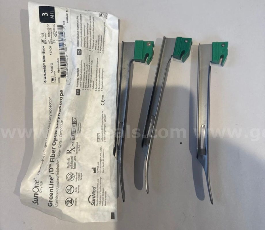 4x LOT Greenline Mil 3 Laryngoscope Blade, Fiber Optic Shipping only