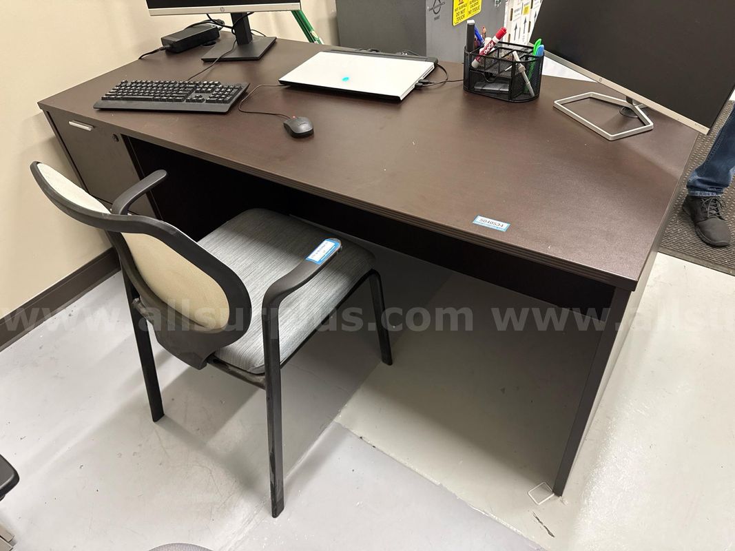 Desk, Office Chairs, & 2-Drawer Lateral File Cabinet