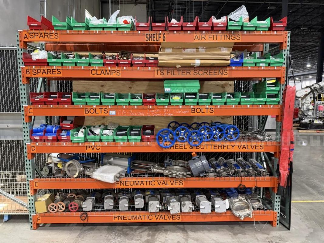 Valves, Actuated and Manual, Clamps, Fittings, Air Fittings, Spare Parts, and Fasteners, 1 Lot