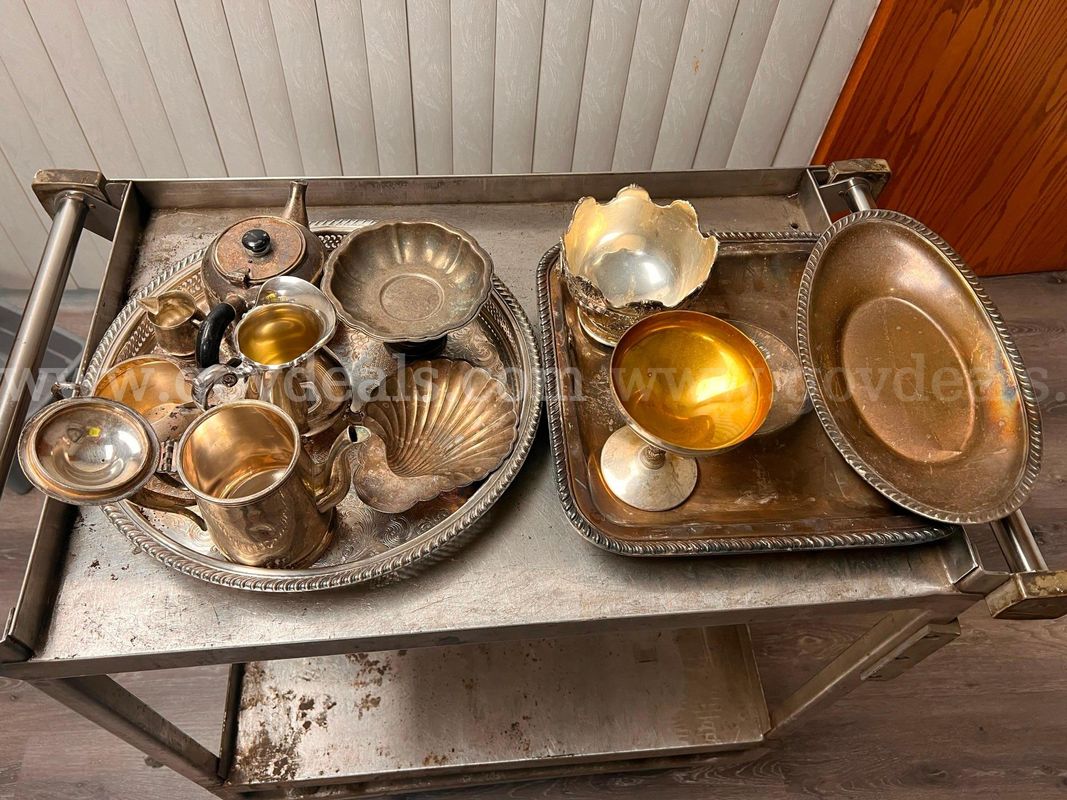 Lot of Brass Silver Plated Serving Ware and Decorative Tableware