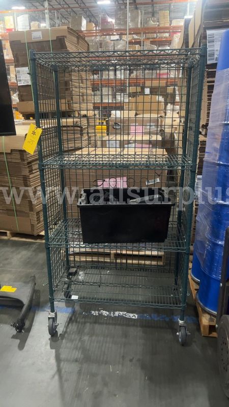 1 Ea. Heavy duty wire security cage cart with 3 shelves