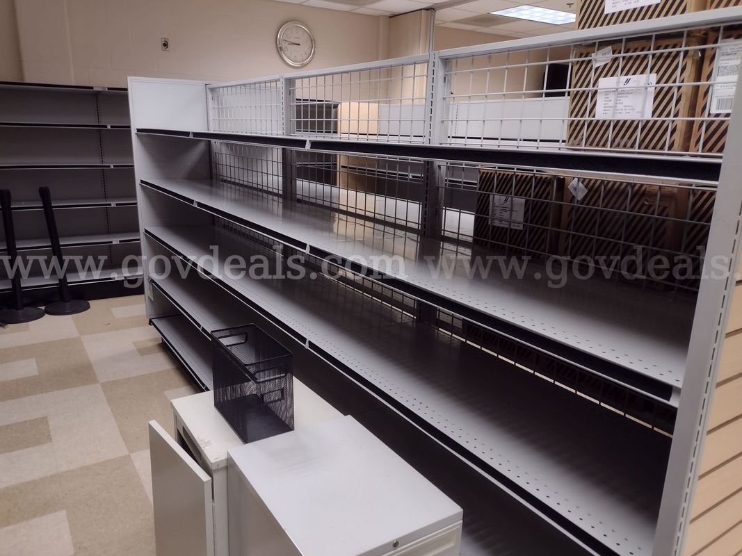Large lot of metal and wood shelving. Shelving. (HopCC)