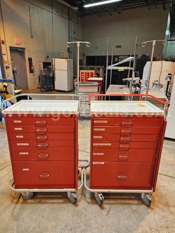 Lot of 2 medical carts w/IV poles