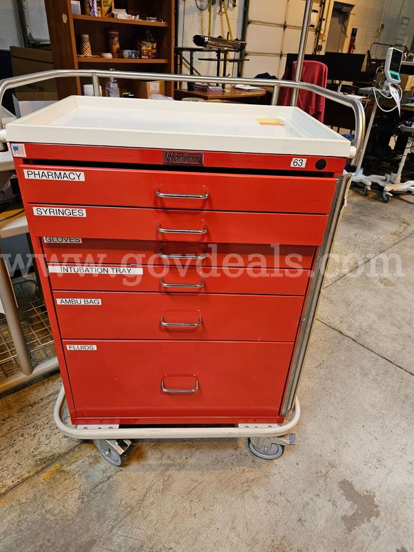6 - Drawer Medical Cart On Wheels W/ Attached Iv Pole