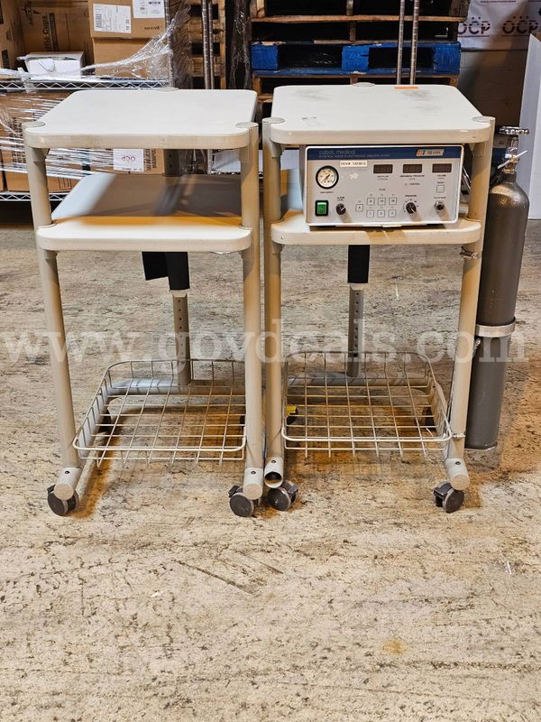 2 Medical Equipment Carts W/1-Cabot Insufflator & Attached Gas Cylinder