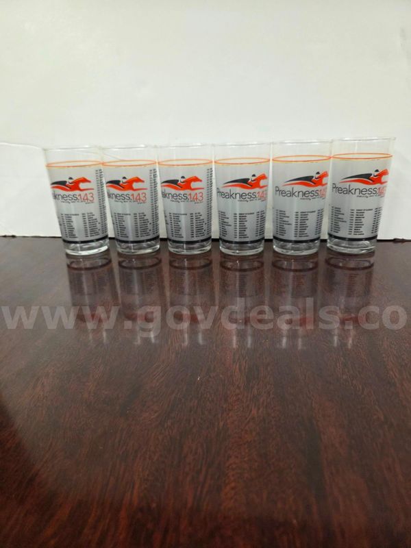 Official 143rd Preakness Stakes Commemorative Glass (2018) ( Lot of 67)