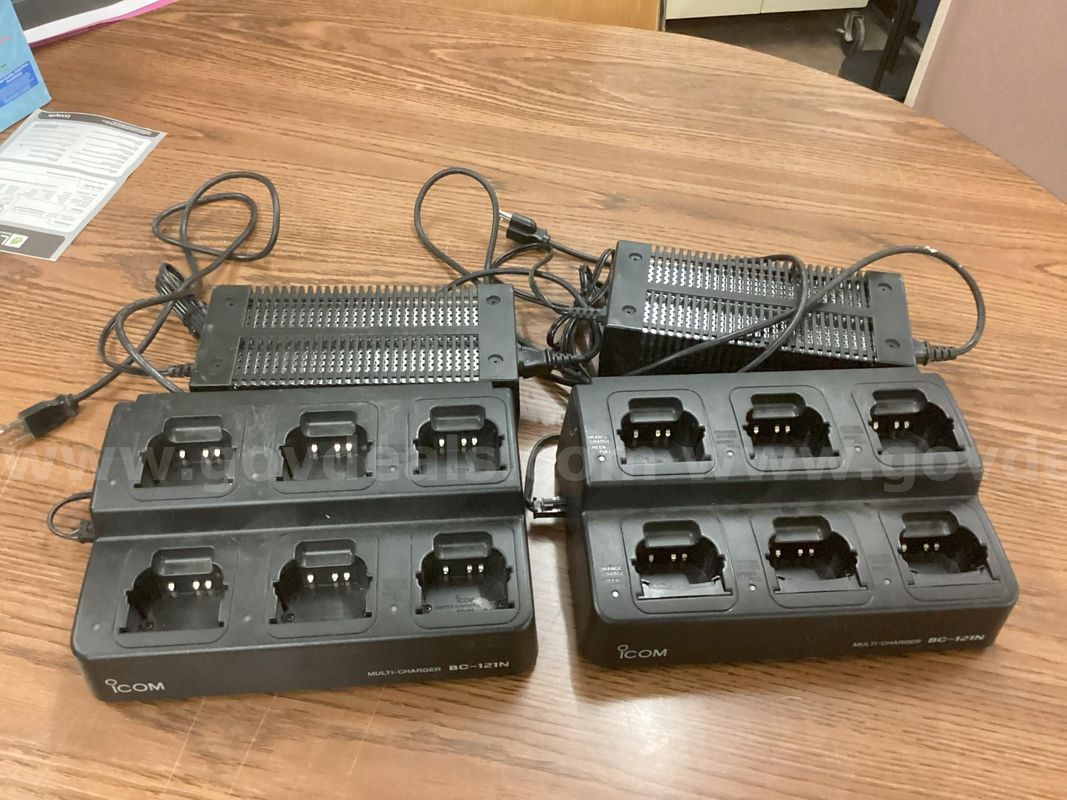 Lot of Two (2) ICOM BC-121N 6-unit Multi Chargers with BC-157 Power Supply