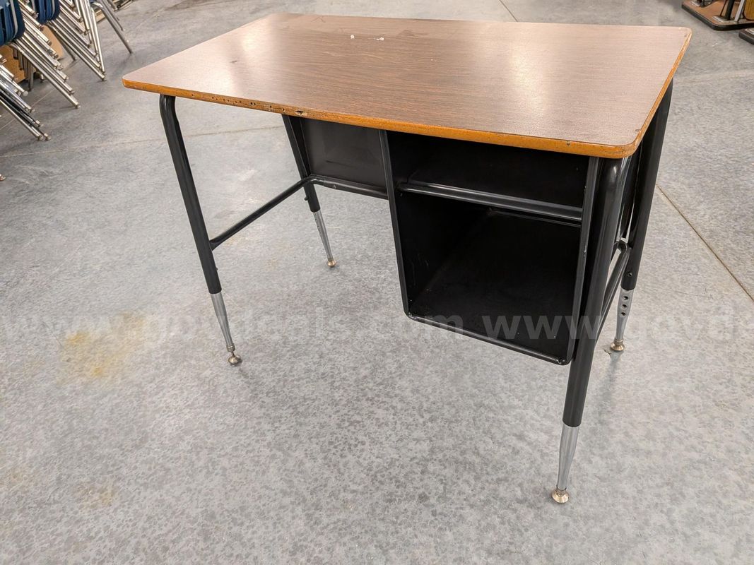 student desk with metal cubby