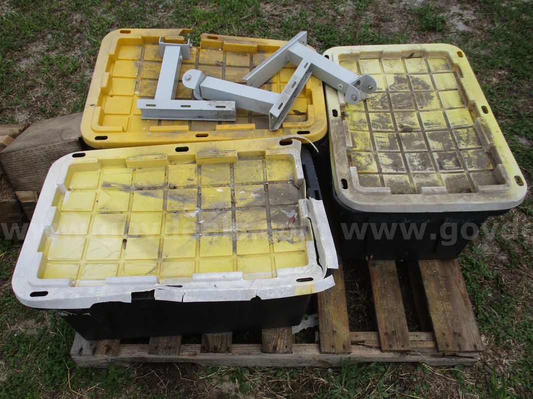 (3) Bins Of Unused But Weathered Various Brackets And Clamps